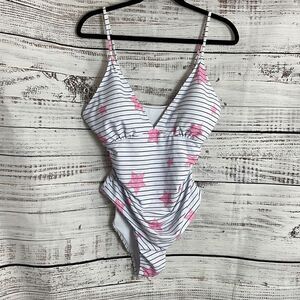 Phurro Swimming Suit Womens Sz XXL Striped stars Ruched Tummy Control  Slim NWT